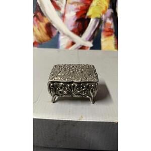 Vintage Japanese Metal Jewelry Trinket Box Floral Relief Lined Japan